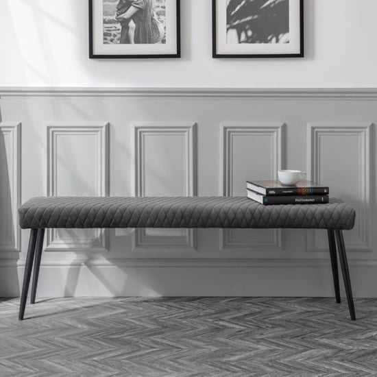 Product photograph of Lakia Low Velvet Upholstered Dining Bench In Grey from Furniture in Fashion