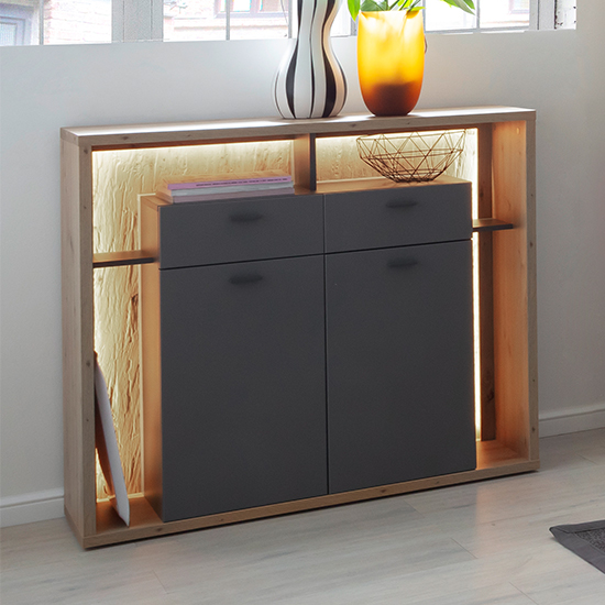 Product photograph of Lviv Wooden Highboard In Grey With 2 Doors 2 Drawers With Led from Furniture in Fashion