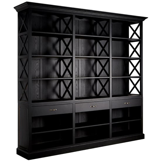 Read more about Lyox large wooden 3 drawers bookcase in black