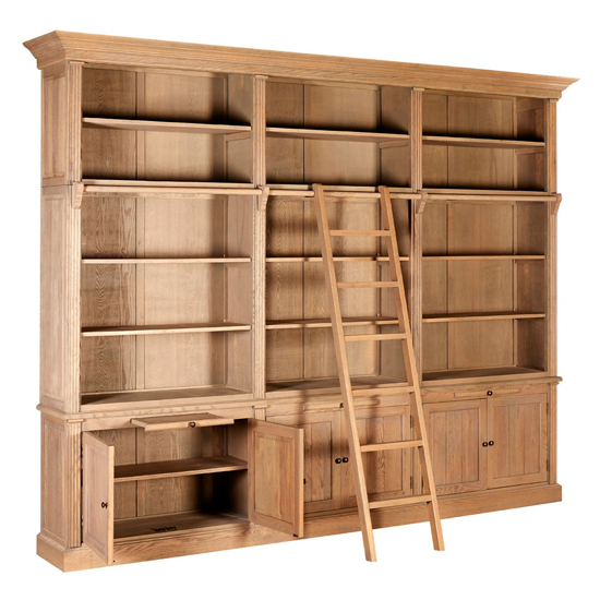 Lyox Wooden 3 Sections Bookcase With Ladder In Natural | FiF