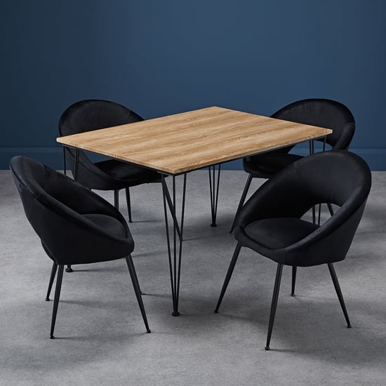 Product photograph of Lyza Small Oak Wooden Dining Table With 4 Lacee Black Chairs from Furniture in Fashion