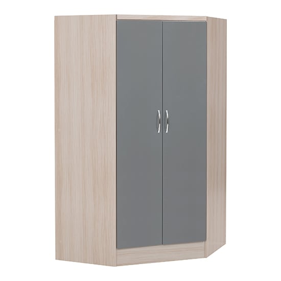 Read more about Mack corner high gloss wardrobe with 2 doors in grey and light oak