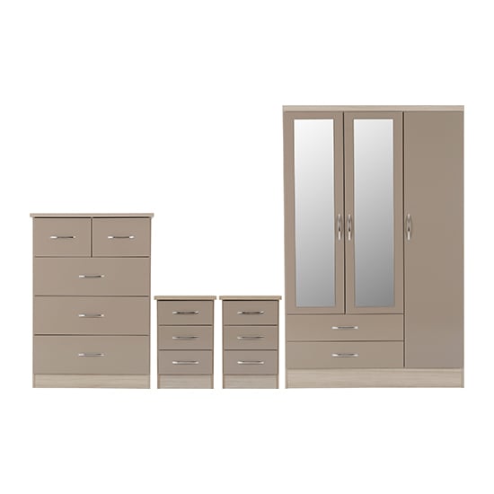 Read more about Mack gloss bedroom set with 3 doors wardrobe in oyster light oak