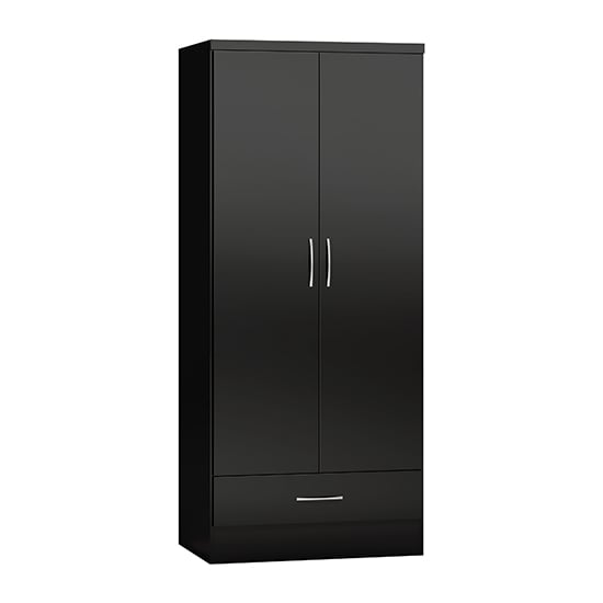 Read more about Mack high gloss wardrobe with 2 doors 1 drawer in black