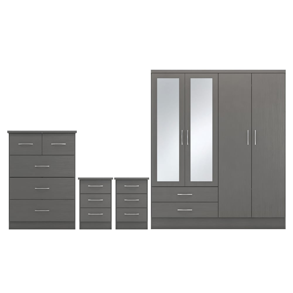 mack mirrored bedroom furniture set with 4 doors in grey