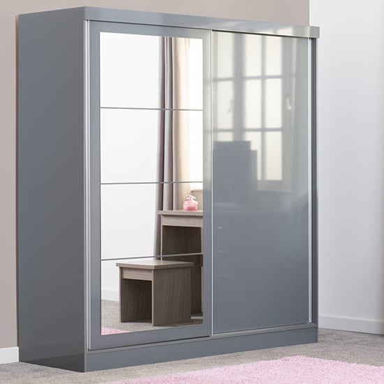 Read more about Mack mirrored high gloss sliding wardrobe with 2 doors in grey