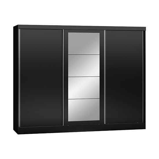 Read more about Mack mirrored high gloss sliding wardrobe with 3 doors in black
