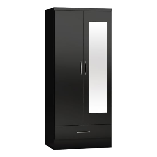 Photo of Mack mirrored gloss wardrobe with 2 doors 1 drawer in black