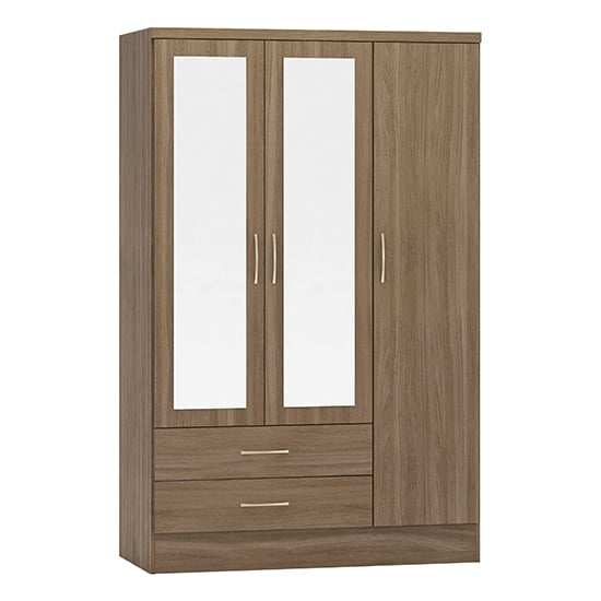 Read more about Mack mirrored wardrobe with 3 door 2 drawer in rustic oak effect