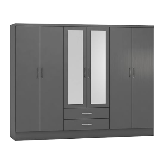 Read more about Mack mirrored wardrobe with 6 doors 2 drawers in 3d effect grey