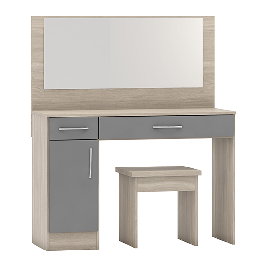 Product photograph of Mack Gloss Vanity And Dressing Table Set In Grey And Light Oak from Furniture in Fashion