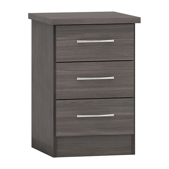 Product photograph of Mack Wooden Bedside Cabinet With 3 Drawers In Black Wood Grain from Furniture in Fashion