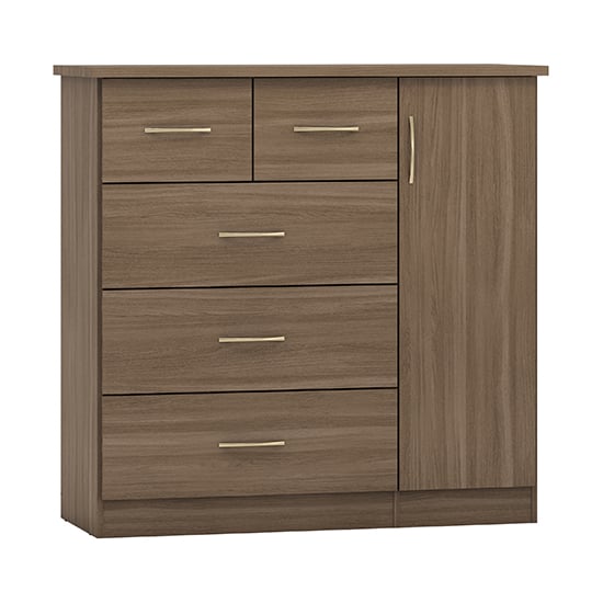 Read more about Mack wooden sideboard with 1 door 5 drawer in rustic oak effect