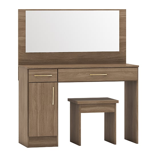 Photo of Mack wooden vanity and dressing table set in rustic oak effect
