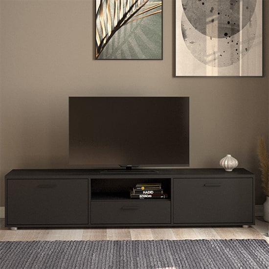 Photo of Macomb large wooden tv stand with 2 door 1 drawer in black