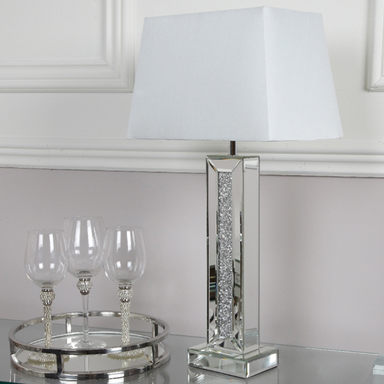 Product photograph of Macon White Shade Table Lamp With Mirrored Pillar Base from Furniture in Fashion