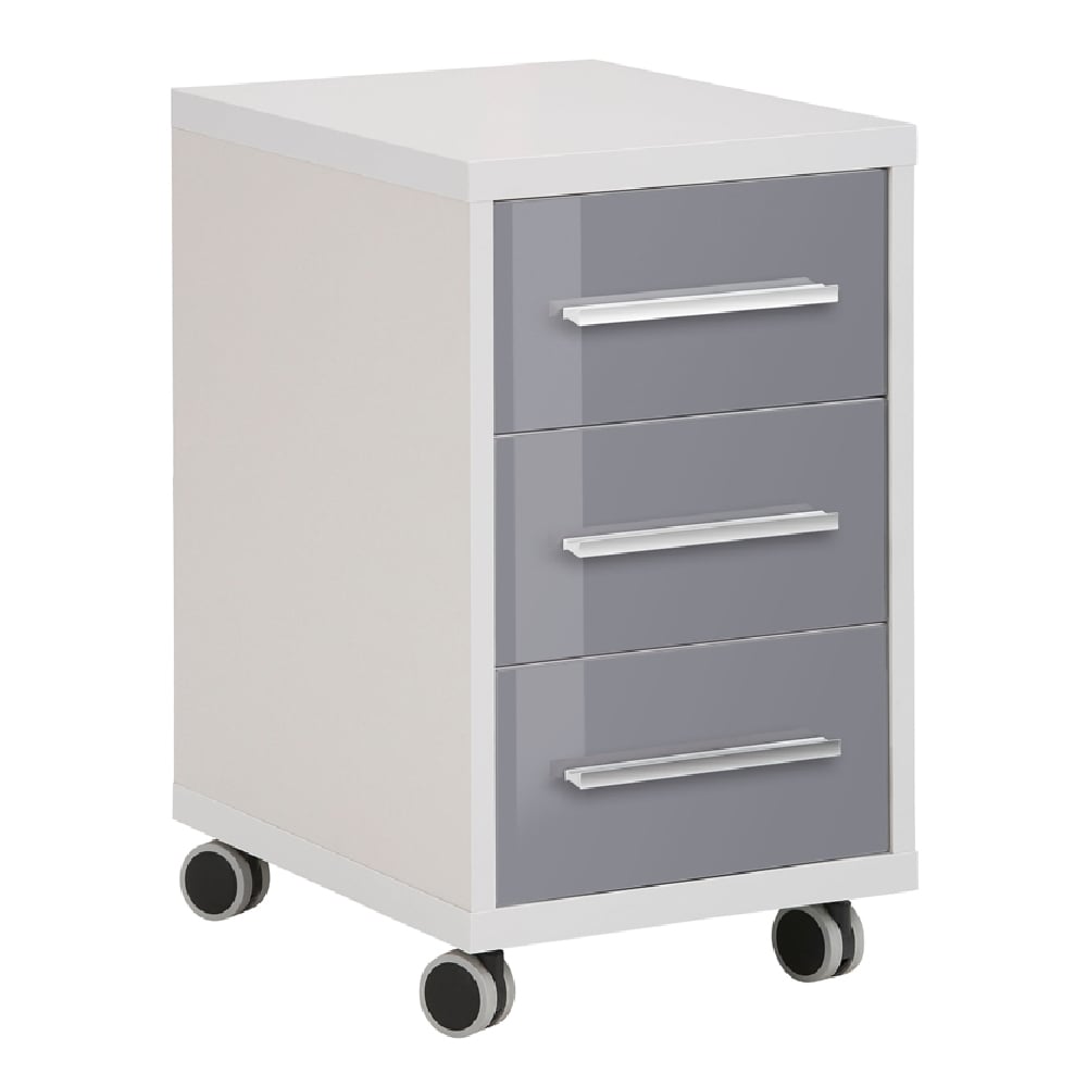 Product photograph of Macon Wooden Office Pedestal With 3 Glass Drawers In Grey from Furniture in Fashion