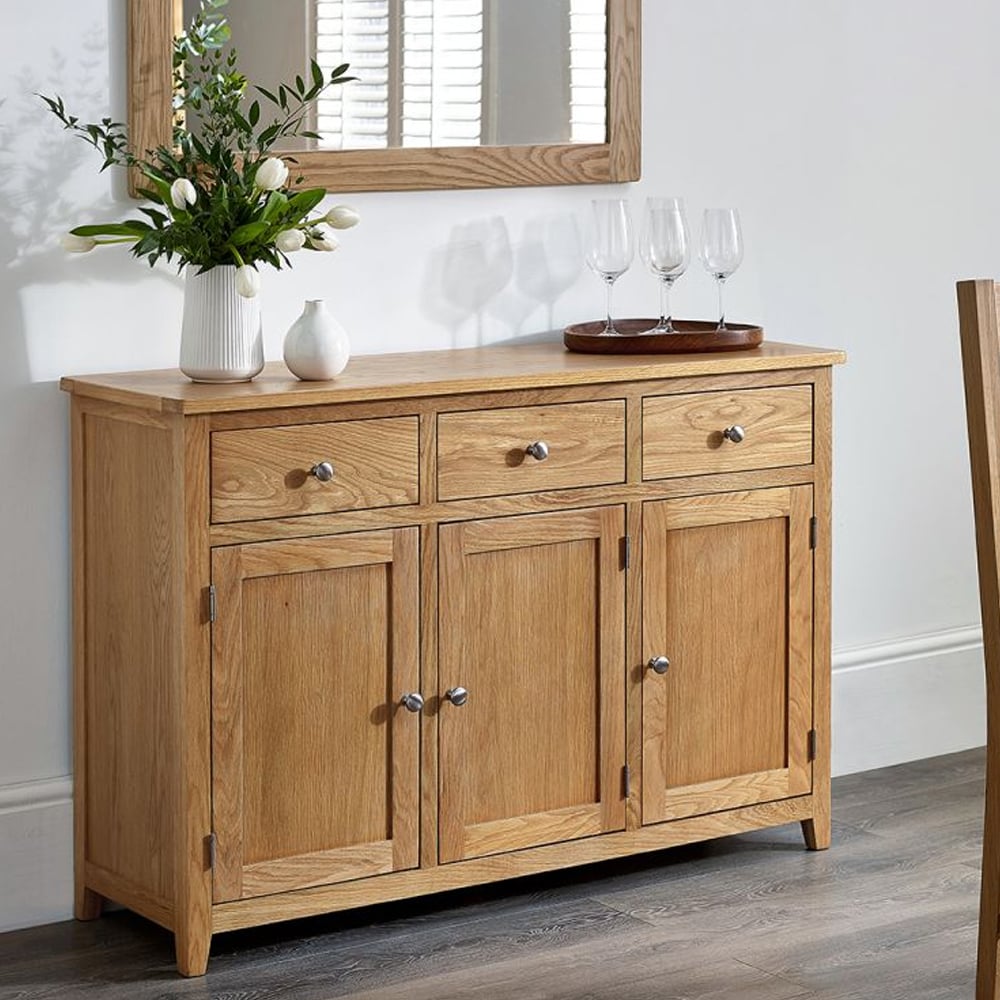 Product photograph of Macon Wooden Sideboard With 3 Doors 3 Drawers In Oak from Furniture in Fashion