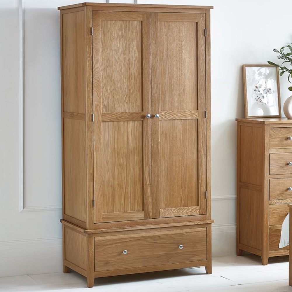 macon wooden wardrobe with 2 doors 1 drawer in oak