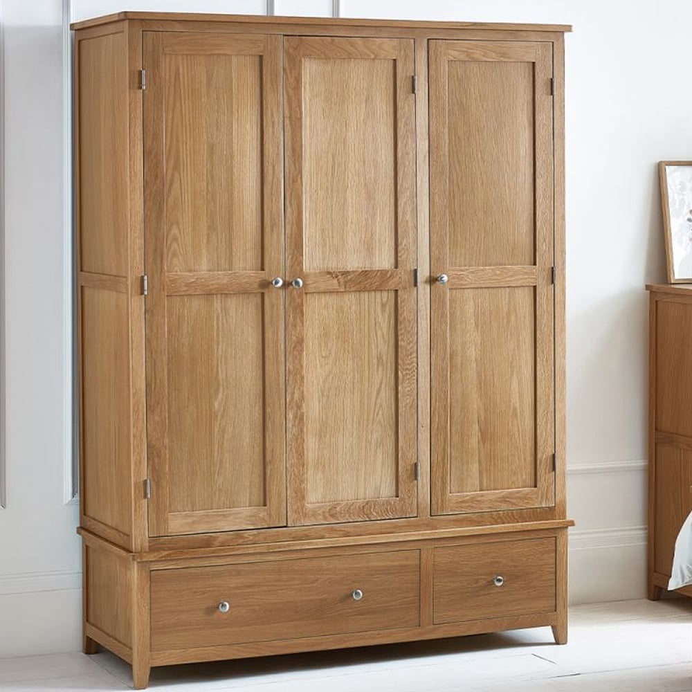 macon wooden wardrobe with 3 doors 2 drawer in oak