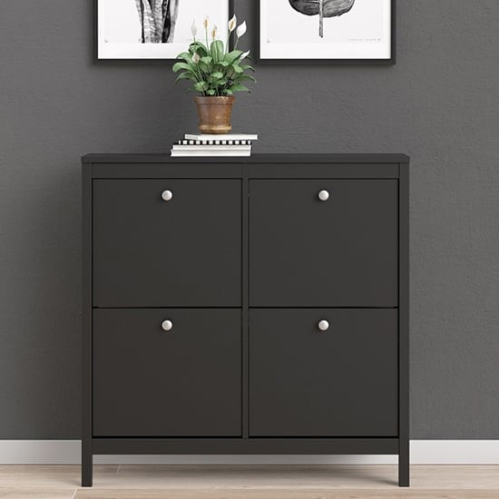 Product photograph of Macron Wooden Shoe Cabinet In Matt Black With 4 Compartments from Furniture in Fashion