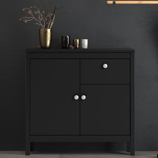 Photo of Macron wooden sideboard in matt black with 2 doors and 1 drawer