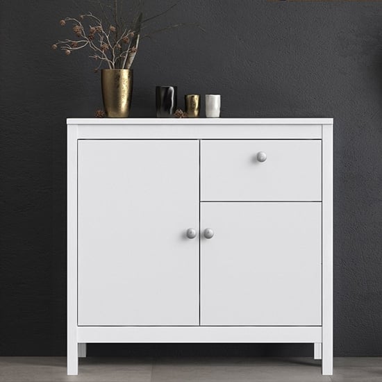 Product photograph of Macron Wooden Sideboard In White With 2 Doors And 1 Drawer from Furniture in Fashion