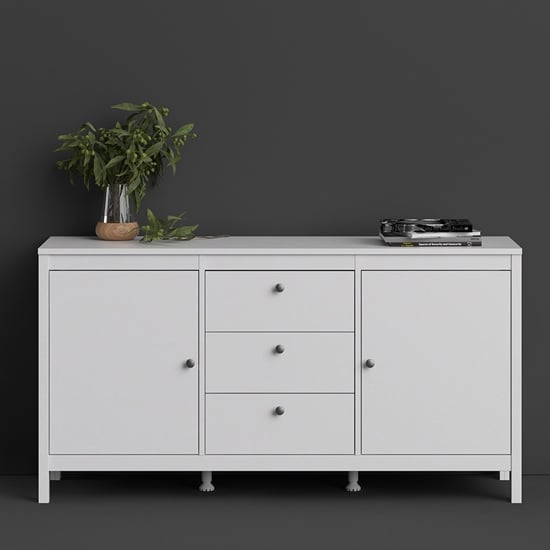 Product photograph of Macron Wooden Sideboard In White With 2 Doors And 3 Drawers from Furniture in Fashion