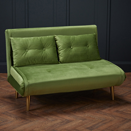 Photo of Madisen velvet sofa bed with gold legs in green