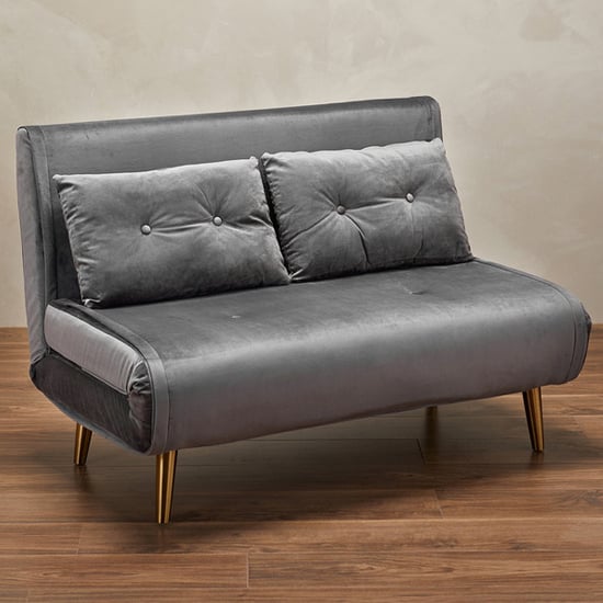 Photo of Madisen velvet sofa bed with gold legs in grey