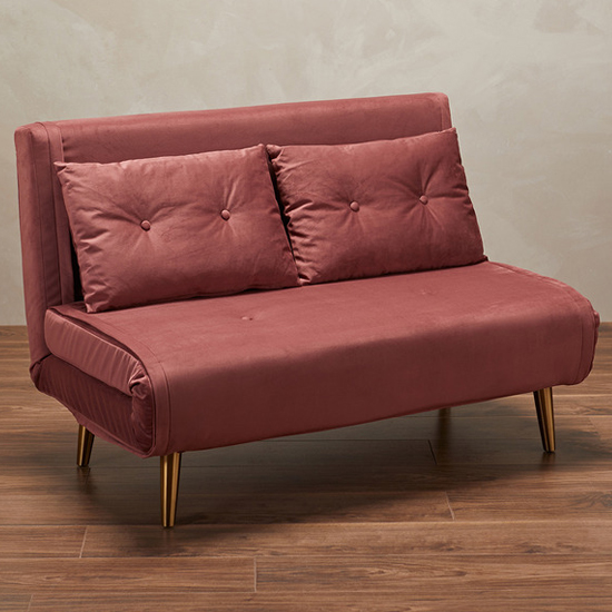 Photo of Madisen velvet sofa bed with gold legs in pink
