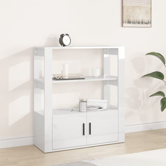 Product photograph of Madison High Gloss Shelving Unit With 2 Doors In White from Furniture in Fashion