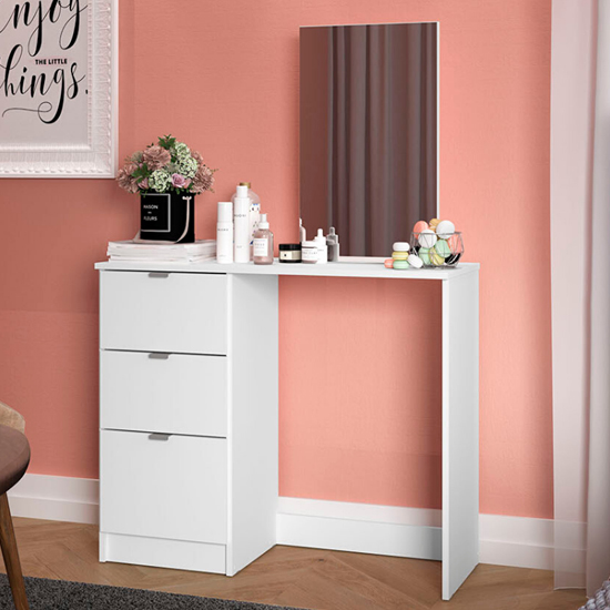 Product photograph of Madison Wooden Dressing Table With 3 Drawer And Mirror In White from Furniture in Fashion