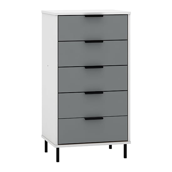 Read more about Madric narrow high gloss chest of 5 drawers in grey and white