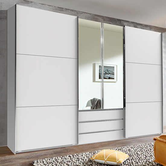 Read more about Magic mirrored wooden sliding door wardrobe in white