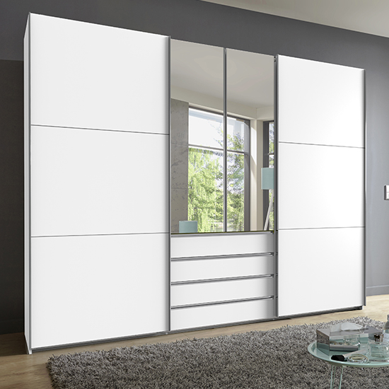 Read more about Magic mirrored wooden sliding door wide wardrobe in white
