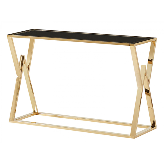 Product photograph of Magni Black Glass Console Table With Gold Stainless Steel Frame from Furniture in Fashion