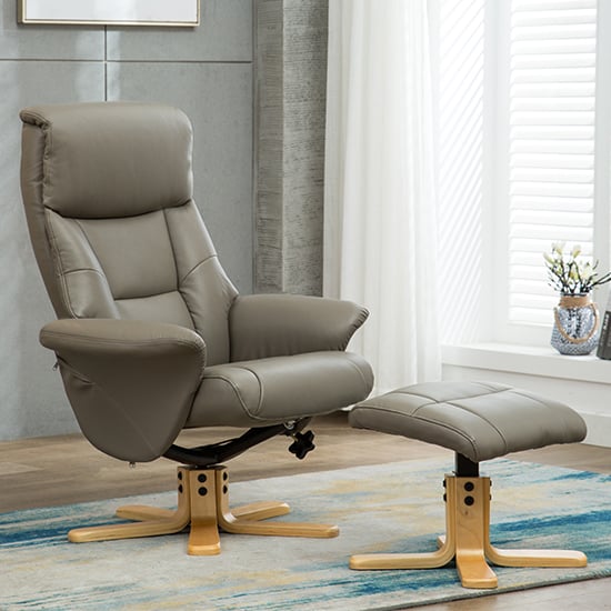 Photo of Maida leather swivel recliner chair and footstool in grey