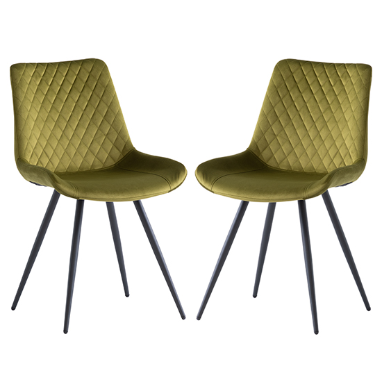 Read more about Maija olive velvet dining chairs with black legs in pair