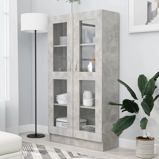 Read more about Maili tall wooden display cabinet with 2 doors in concrete effect