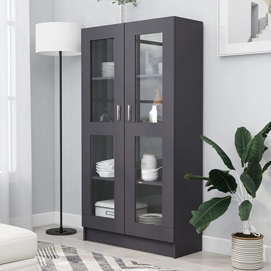 Read more about Maili tall wooden display cabinet with 2 doors in grey