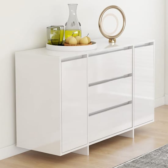 Product photograph of Maisa High Gloss Sideboard With 2 Doors 3 Drawers In White from Furniture in Fashion