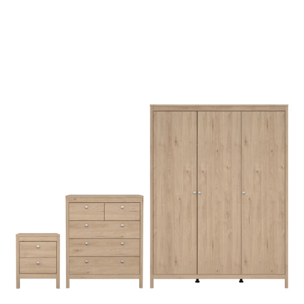 Product photograph of Malibu Wooden Bedroom Furniture Set With 3 Doors Wardrobe In Oak from Furniture in Fashion