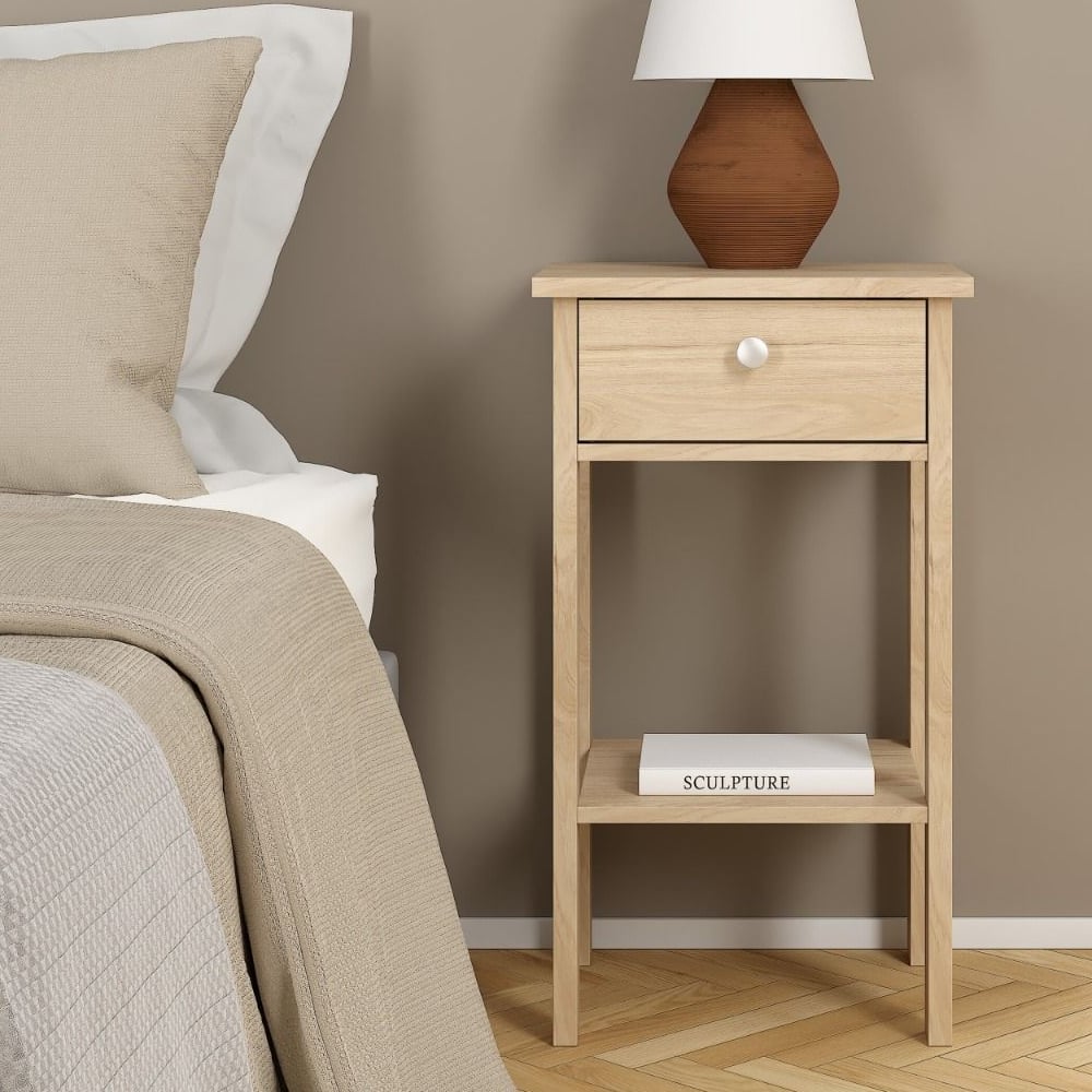 Product photograph of Malibu Wooden Bedside Cabinet With 1 Drawer In Oak from Furniture in Fashion