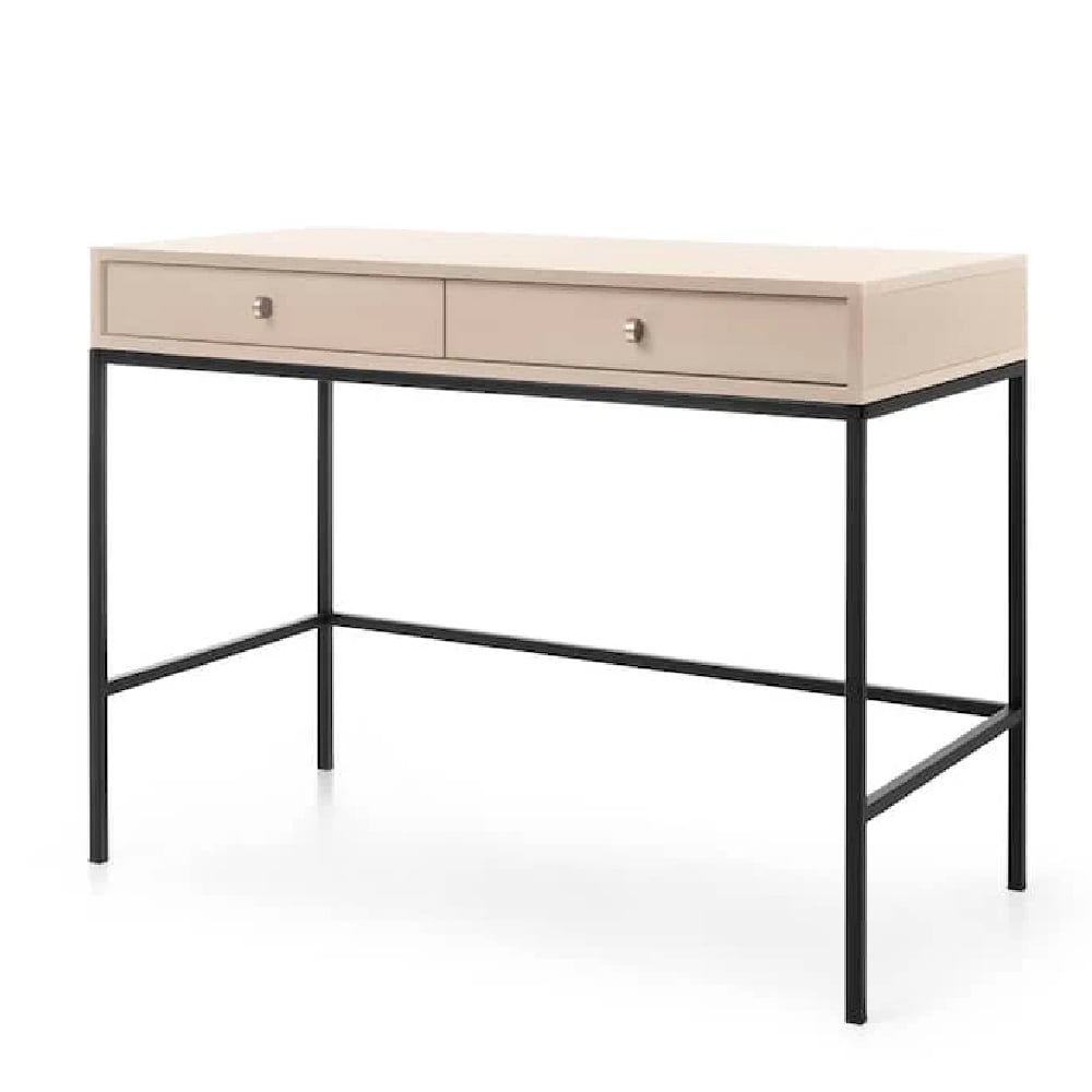 malibu wooden laptop desk with 2 drawers in beige