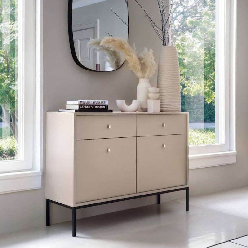 malibu wooden sideboard with 2 doors 2 drawers in beige