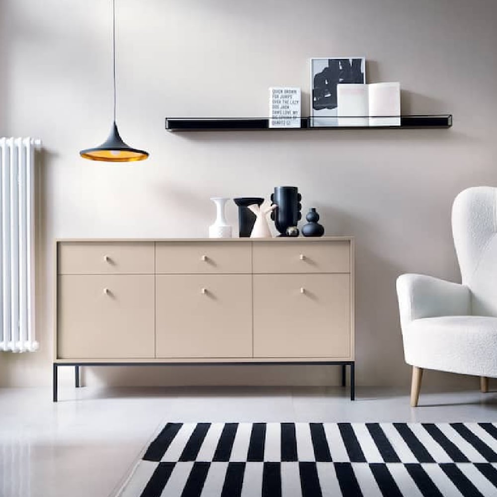 malibu wooden sideboard with 3 doors 3 drawers in beige