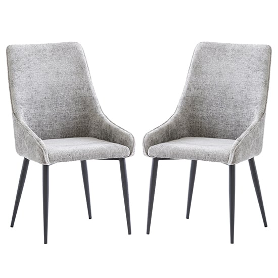 Read more about Malie grey boucle fabric dining chairs with black legs in pair
