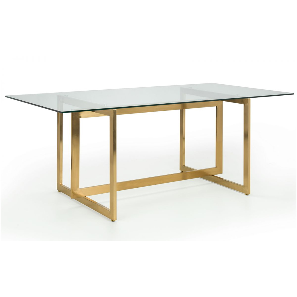 Malina Clear Glass Dining Table With Gold Geometric Legs
