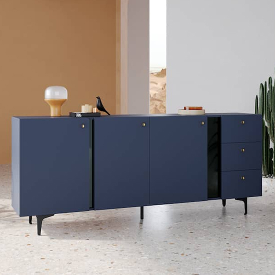 Read more about Malkia wooden sideboard with 3 doors 3 drawers in blue